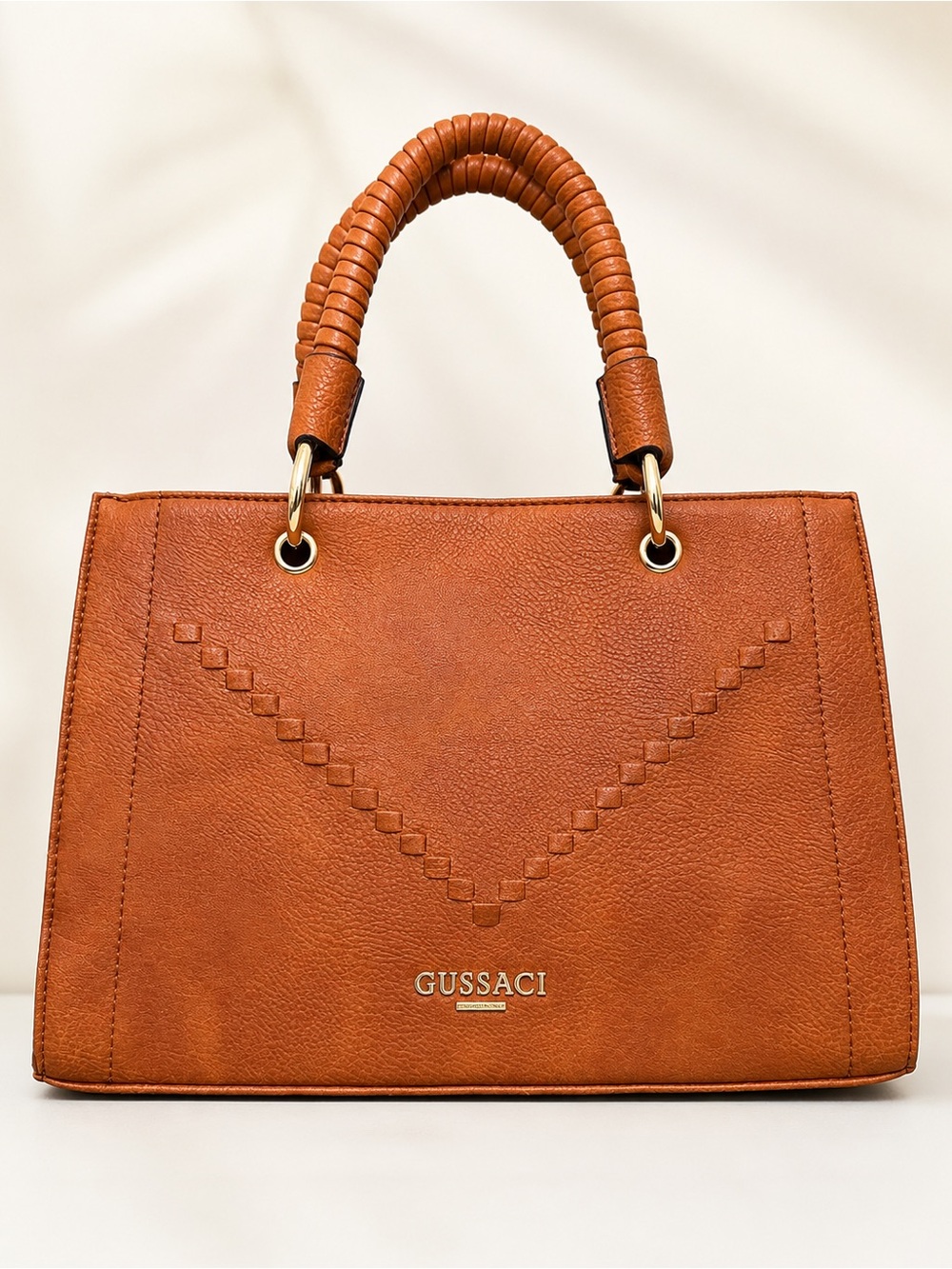 GUSSACI Terracotta Structured Satchel Handbag Gold Hardware NWT